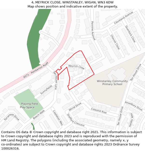 4, MEYRICK CLOSE, WINSTANLEY, WIGAN, WN3 6DW: Location map and indicative extent of plot