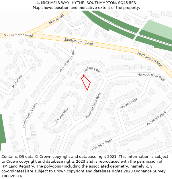 4, MICHAELS WAY, HYTHE, SOUTHAMPTON, SO45 5ES: Location map and indicative extent of plot