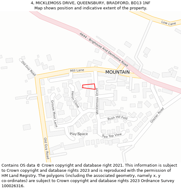 4, MICKLEMOSS DRIVE, QUEENSBURY, BRADFORD, BD13 1NF: Location map and indicative extent of plot