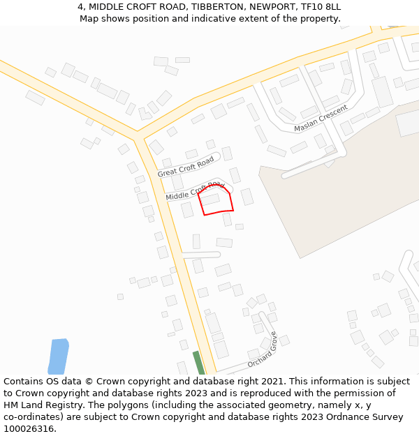 4, MIDDLE CROFT ROAD, TIBBERTON, NEWPORT, TF10 8LL: Location map and indicative extent of plot