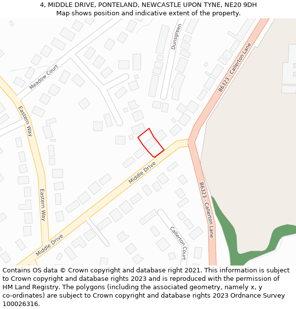 4, MIDDLE DRIVE, PONTELAND, NEWCASTLE UPON TYNE, NE20 9DH: Location map and indicative extent of plot