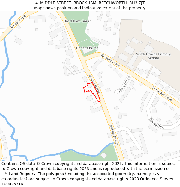 4, MIDDLE STREET, BROCKHAM, BETCHWORTH, RH3 7JT: Location map and indicative extent of plot
