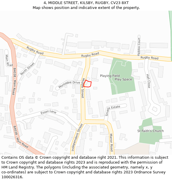 4, MIDDLE STREET, KILSBY, RUGBY, CV23 8XT: Location map and indicative extent of plot