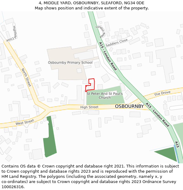 4, MIDDLE YARD, OSBOURNBY, SLEAFORD, NG34 0DE: Location map and indicative extent of plot