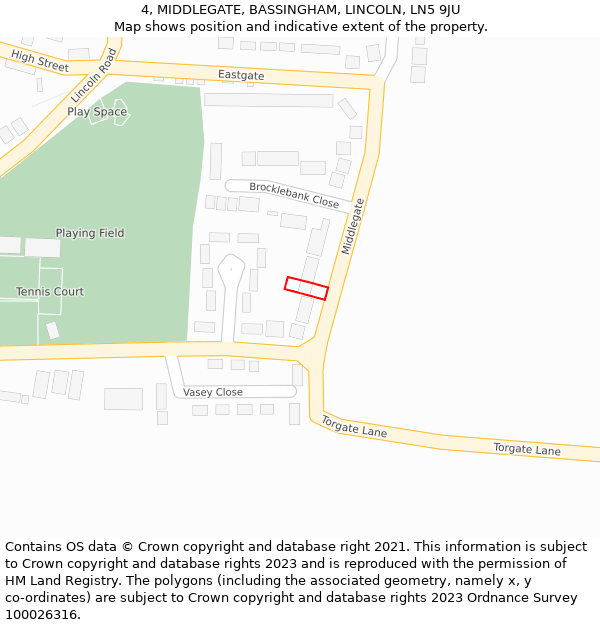 4, MIDDLEGATE, BASSINGHAM, LINCOLN, LN5 9JU: Location map and indicative extent of plot