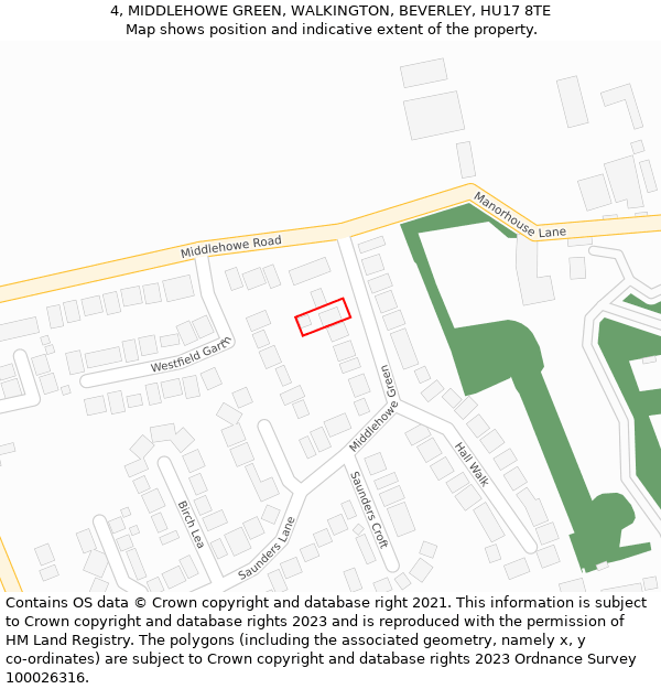 4, MIDDLEHOWE GREEN, WALKINGTON, BEVERLEY, HU17 8TE: Location map and indicative extent of plot