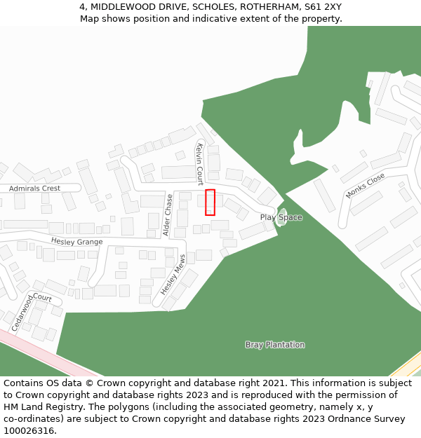 4, MIDDLEWOOD DRIVE, SCHOLES, ROTHERHAM, S61 2XY: Location map and indicative extent of plot