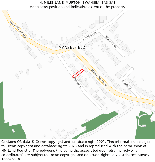 4, MILES LANE, MURTON, SWANSEA, SA3 3AS: Location map and indicative extent of plot