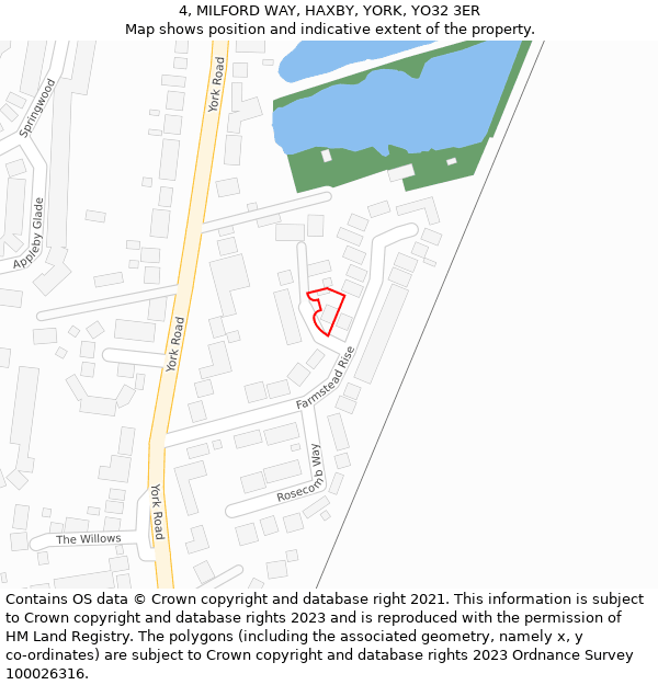 4, MILFORD WAY, HAXBY, YORK, YO32 3ER: Location map and indicative extent of plot