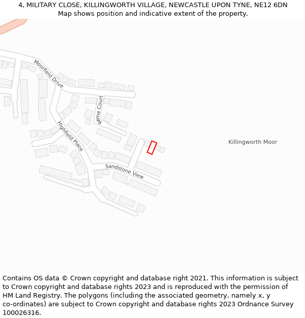4, MILITARY CLOSE, KILLINGWORTH VILLAGE, NEWCASTLE UPON TYNE, NE12 6DN: Location map and indicative extent of plot