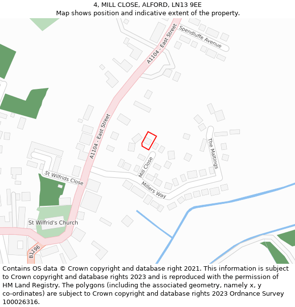 4, MILL CLOSE, ALFORD, LN13 9EE: Location map and indicative extent of plot