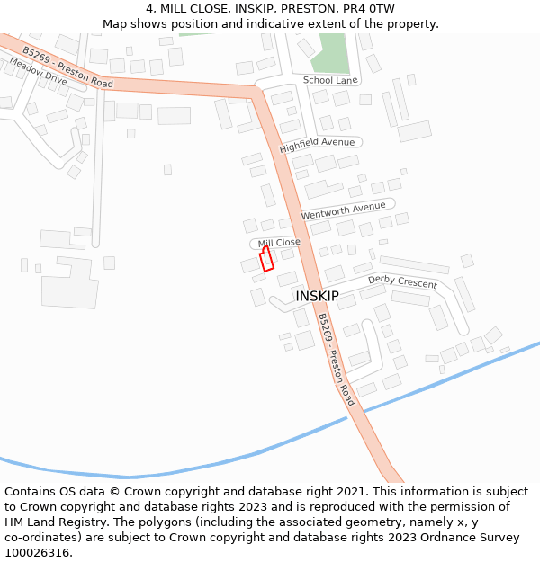 4, MILL CLOSE, INSKIP, PRESTON, PR4 0TW: Location map and indicative extent of plot