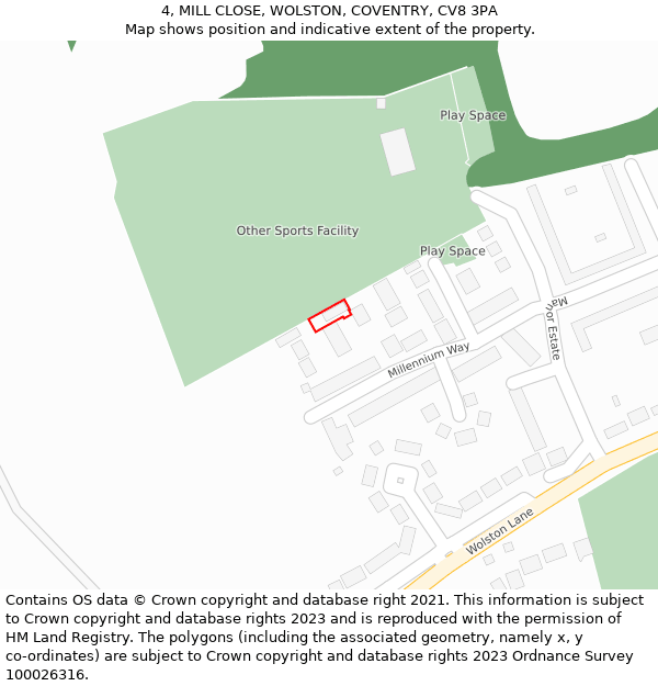 4, MILL CLOSE, WOLSTON, COVENTRY, CV8 3PA: Location map and indicative extent of plot