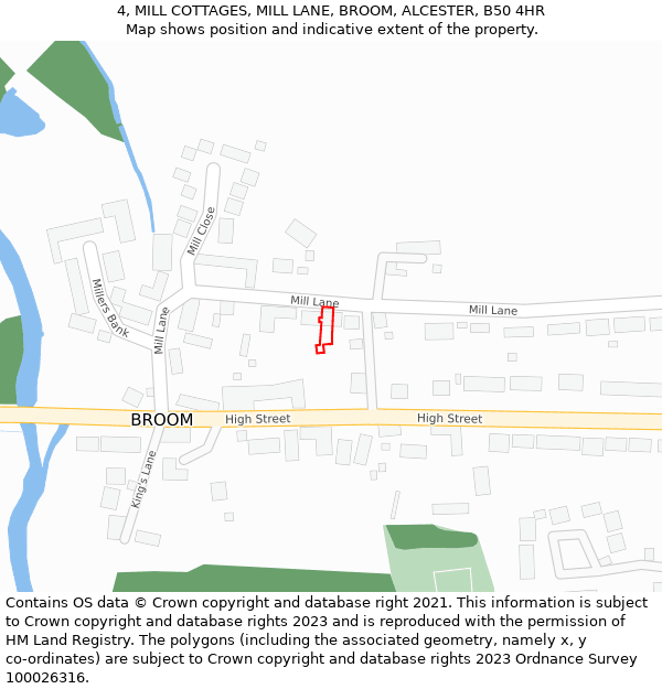 4, MILL COTTAGES, MILL LANE, BROOM, ALCESTER, B50 4HR: Location map and indicative extent of plot