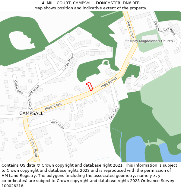 4, MILL COURT, CAMPSALL, DONCASTER, DN6 9FB: Location map and indicative extent of plot