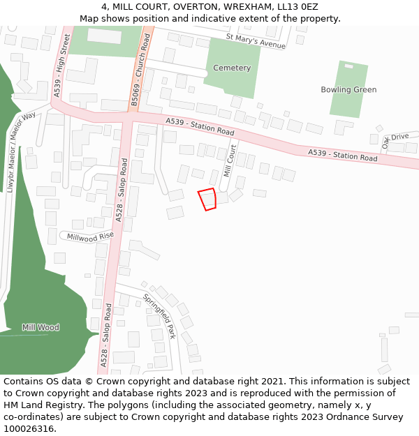 4, MILL COURT, OVERTON, WREXHAM, LL13 0EZ: Location map and indicative extent of plot