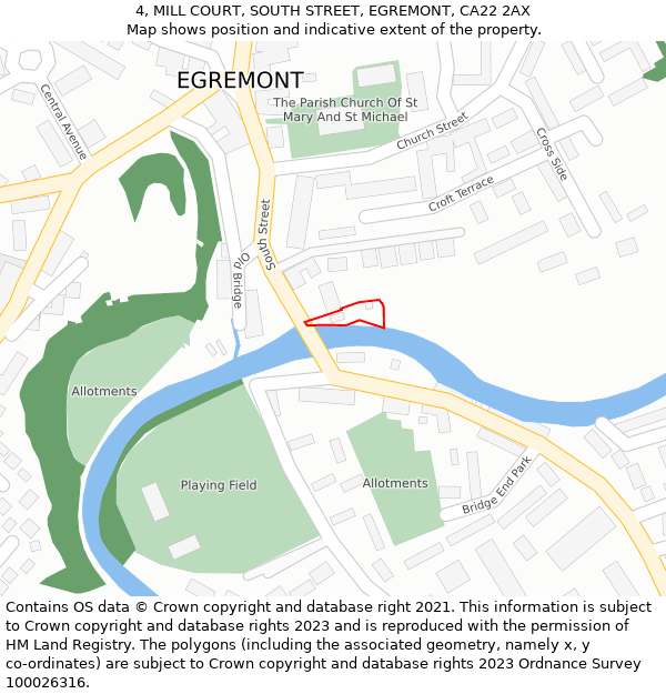 4, MILL COURT, SOUTH STREET, EGREMONT, CA22 2AX: Location map and indicative extent of plot