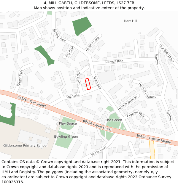 4, MILL GARTH, GILDERSOME, LEEDS, LS27 7ER: Location map and indicative extent of plot