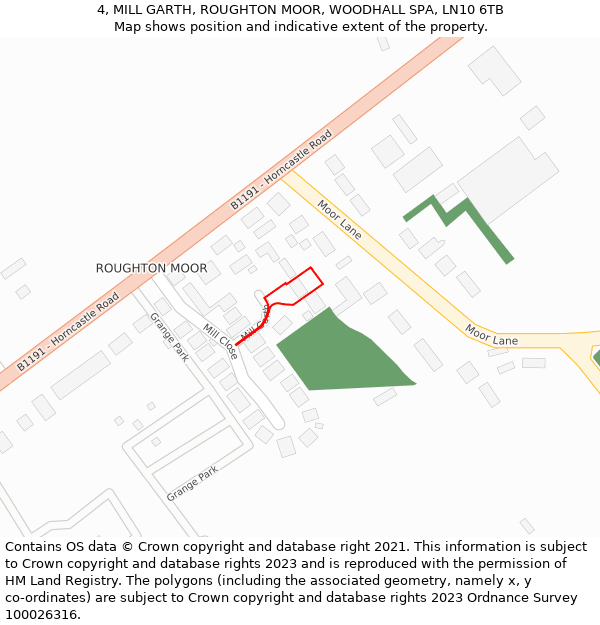 4, MILL GARTH, ROUGHTON MOOR, WOODHALL SPA, LN10 6TB: Location map and indicative extent of plot