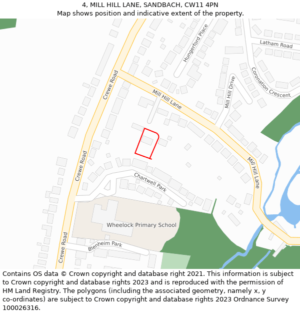 4, MILL HILL LANE, SANDBACH, CW11 4PN: Location map and indicative extent of plot