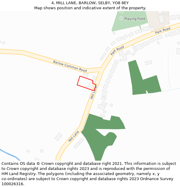4, MILL LANE, BARLOW, SELBY, YO8 8EY: Location map and indicative extent of plot