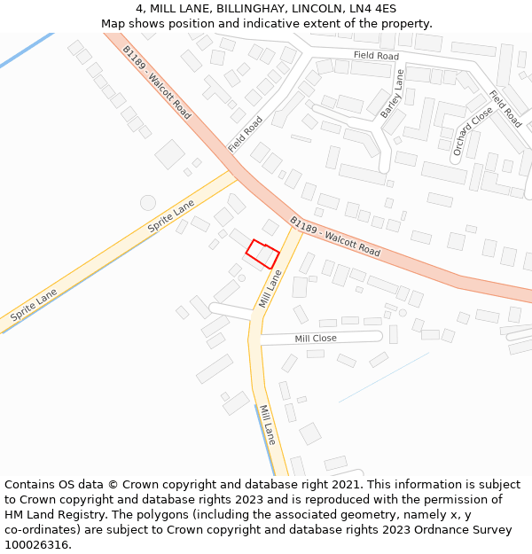 4, MILL LANE, BILLINGHAY, LINCOLN, LN4 4ES: Location map and indicative extent of plot