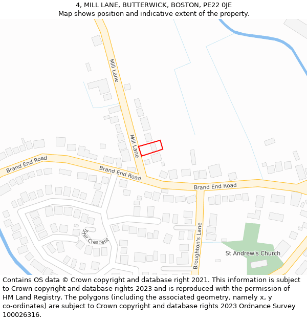 4, MILL LANE, BUTTERWICK, BOSTON, PE22 0JE: Location map and indicative extent of plot