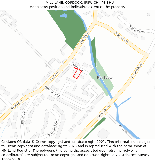 4, MILL LANE, COPDOCK, IPSWICH, IP8 3HU: Location map and indicative extent of plot