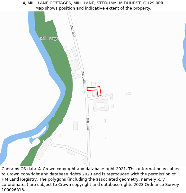 4, MILL LANE COTTAGES, MILL LANE, STEDHAM, MIDHURST, GU29 0PR: Location map and indicative extent of plot