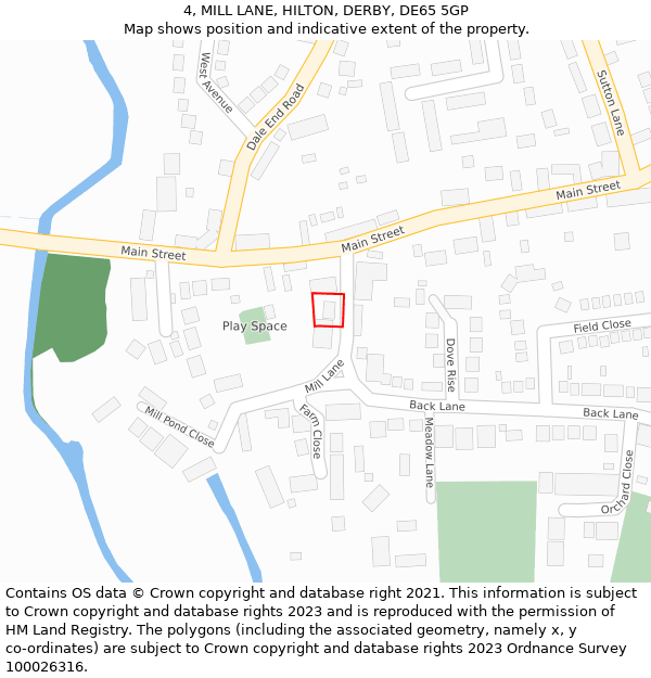 4, MILL LANE, HILTON, DERBY, DE65 5GP: Location map and indicative extent of plot