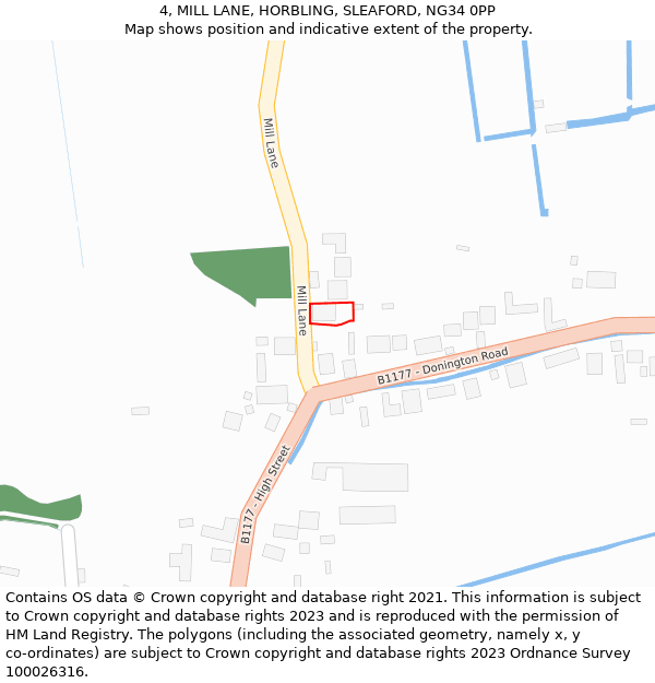 4, MILL LANE, HORBLING, SLEAFORD, NG34 0PP: Location map and indicative extent of plot