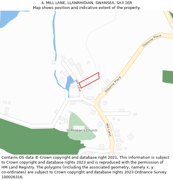 4, MILL LANE, LLANRHIDIAN, SWANSEA, SA3 1ER: Location map and indicative extent of plot