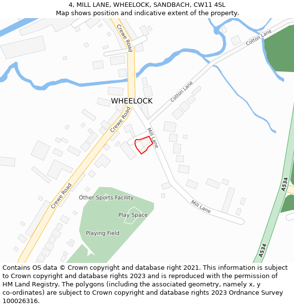 4, MILL LANE, WHEELOCK, SANDBACH, CW11 4SL: Location map and indicative extent of plot