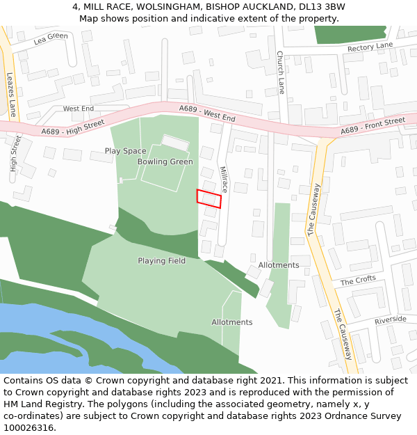 4, MILL RACE, WOLSINGHAM, BISHOP AUCKLAND, DL13 3BW: Location map and indicative extent of plot