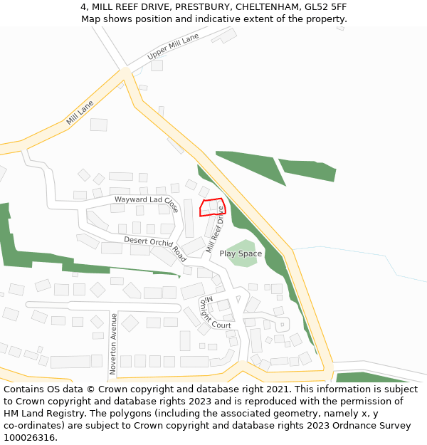 4, MILL REEF DRIVE, PRESTBURY, CHELTENHAM, GL52 5FF: Location map and indicative extent of plot