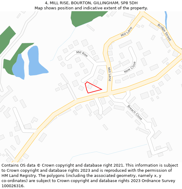 4, MILL RISE, BOURTON, GILLINGHAM, SP8 5DH: Location map and indicative extent of plot