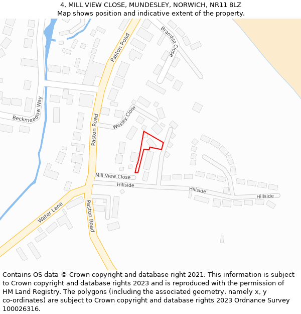 4, MILL VIEW CLOSE, MUNDESLEY, NORWICH, NR11 8LZ: Location map and indicative extent of plot