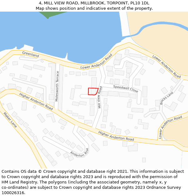 4, MILL VIEW ROAD, MILLBROOK, TORPOINT, PL10 1DL: Location map and indicative extent of plot