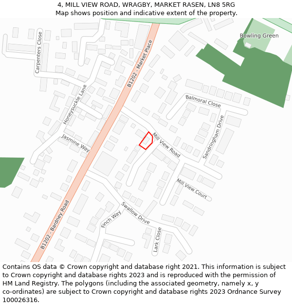 4, MILL VIEW ROAD, WRAGBY, MARKET RASEN, LN8 5RG: Location map and indicative extent of plot