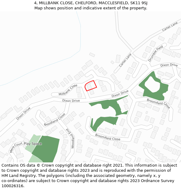 4, MILLBANK CLOSE, CHELFORD, MACCLESFIELD, SK11 9SJ: Location map and indicative extent of plot