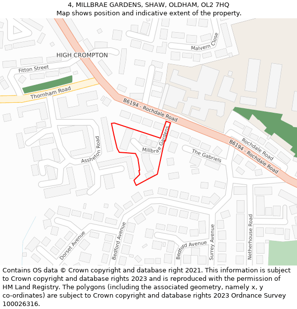 4, MILLBRAE GARDENS, SHAW, OLDHAM, OL2 7HQ: Location map and indicative extent of plot