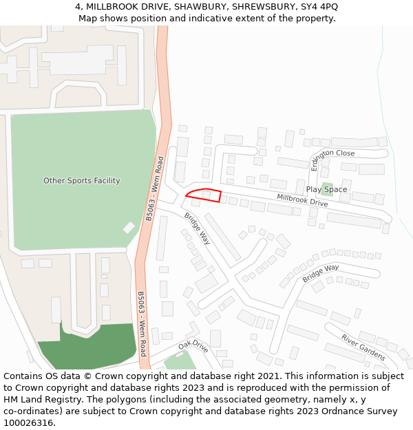 4, MILLBROOK DRIVE, SHAWBURY, SHREWSBURY, SY4 4PQ: Location map and indicative extent of plot