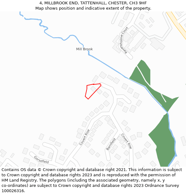 4, MILLBROOK END, TATTENHALL, CHESTER, CH3 9HF: Location map and indicative extent of plot