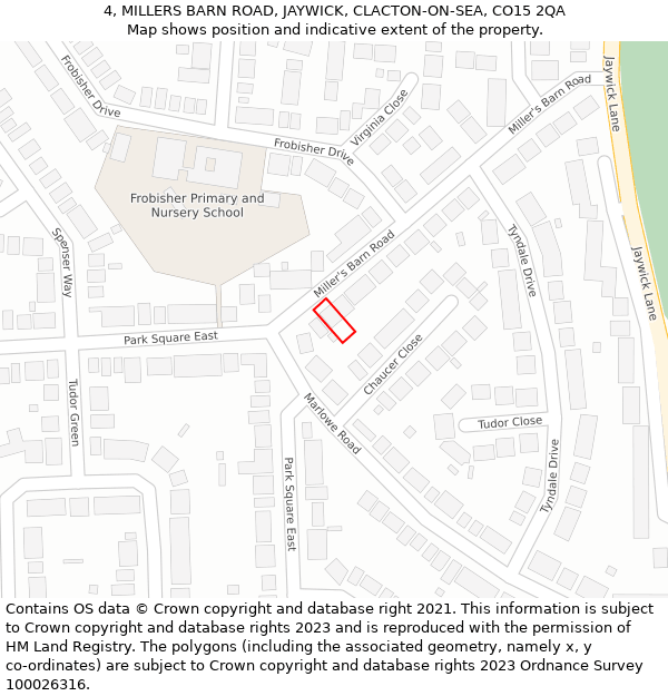 4, MILLERS BARN ROAD, JAYWICK, CLACTON-ON-SEA, CO15 2QA: Location map and indicative extent of plot