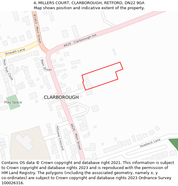 4, MILLERS COURT, CLARBOROUGH, RETFORD, DN22 9GA: Location map and indicative extent of plot