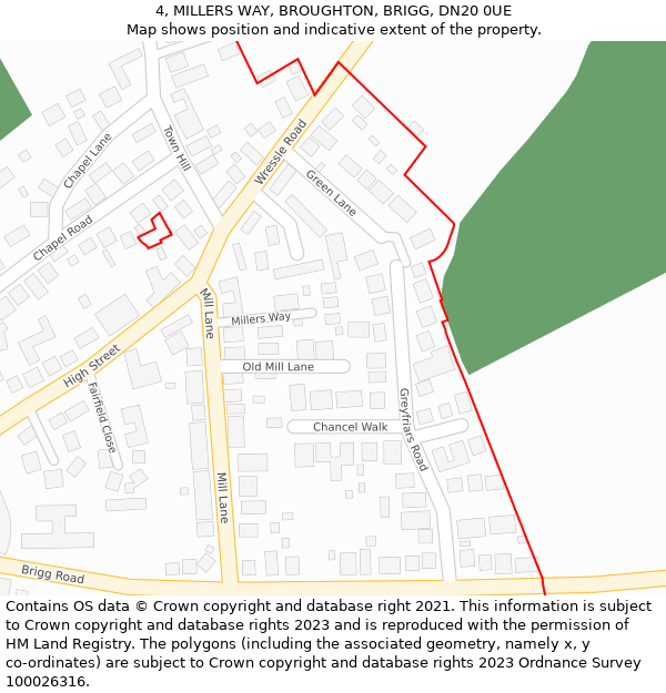 4, MILLERS WAY, BROUGHTON, BRIGG, DN20 0UE: Location map and indicative extent of plot