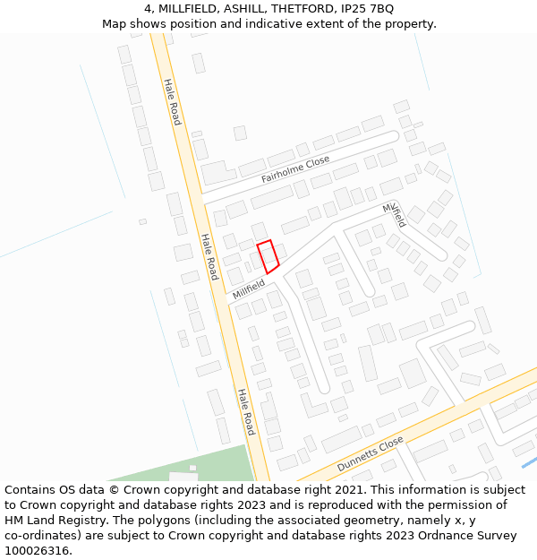 4, MILLFIELD, ASHILL, THETFORD, IP25 7BQ: Location map and indicative extent of plot