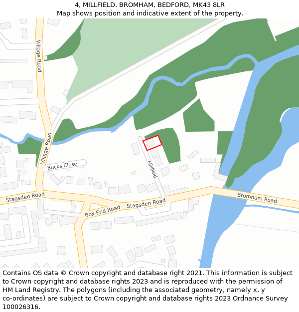 4, MILLFIELD, BROMHAM, BEDFORD, MK43 8LR: Location map and indicative extent of plot