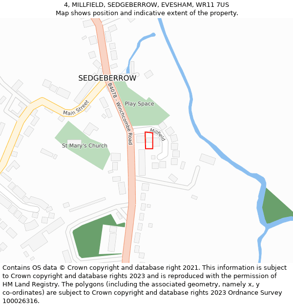 4, MILLFIELD, SEDGEBERROW, EVESHAM, WR11 7US: Location map and indicative extent of plot