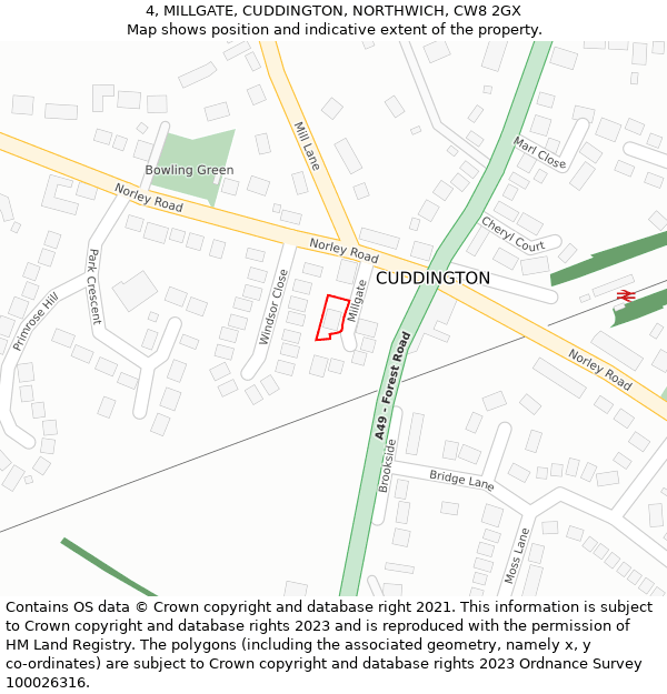 4, MILLGATE, CUDDINGTON, NORTHWICH, CW8 2GX: Location map and indicative extent of plot